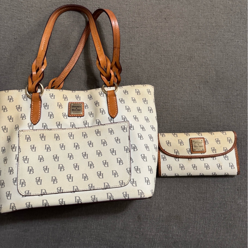 Dooney & Bourke Cream and Brown Shoulder Bag